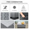7-piece Outdoor PE Wicker Furniture Set, Courtyard Gray Rattan Segmented Sofa with Washable Deep Blue Cushion 4