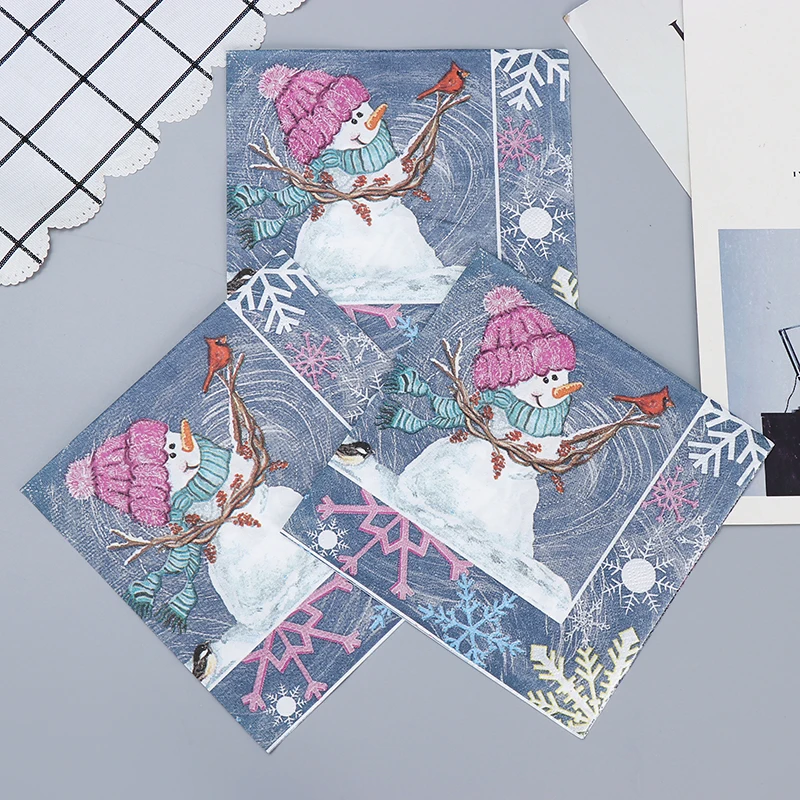 10/20pcs Colourful Printed Christmas Tree Cartoon Snowman Tissue Paper Christmas Birthday Party Table Decoration