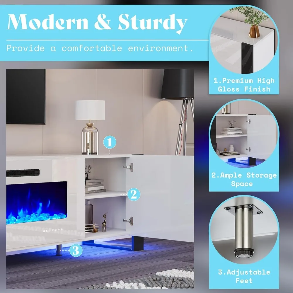 Fireplace TV Stand 70" 36" Electric Fireplace 2 Large Storage LED Bookcases 3 Piece Living Room Entertainment Center