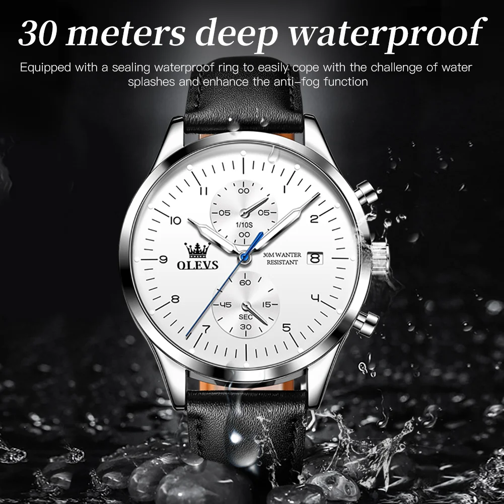 

OLEVS 2880 Quartz Mens Watches Luxury Original Business Waterproof Leather Chronograph Luminous Hands Top Brand Wristwatch Gifts