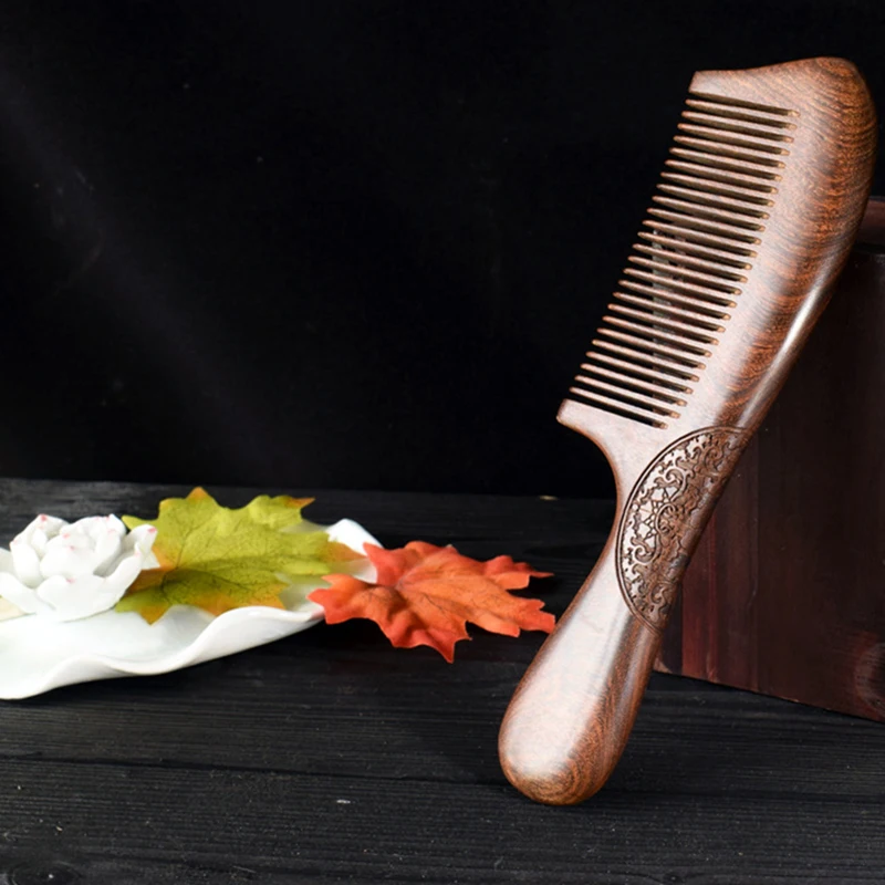 Natural Sandalwood Combs Solid Wood Carving Comb Anti-Static Beard Comb Handicraft Hair Styling Wide Tooth and Narrow Tooth Gift 3