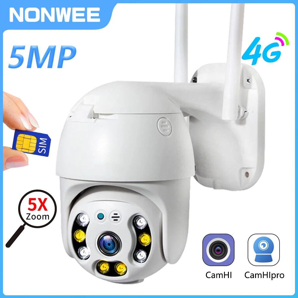 4G SIM kart Video gözetim kamera 5MP akıllı PTZ açık CCTV kablosuz ev ...