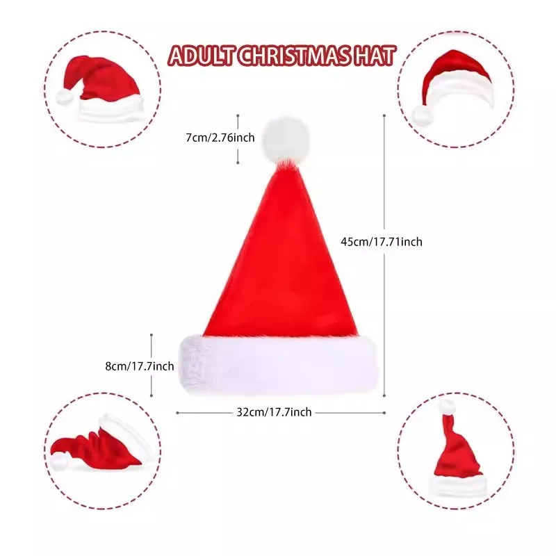 Christmas Hats New Year Thick Plush Hat Pompom Adults Kids Whole Family Festive Red White Xmas Santa Claus Gifts Warm Winter Cap