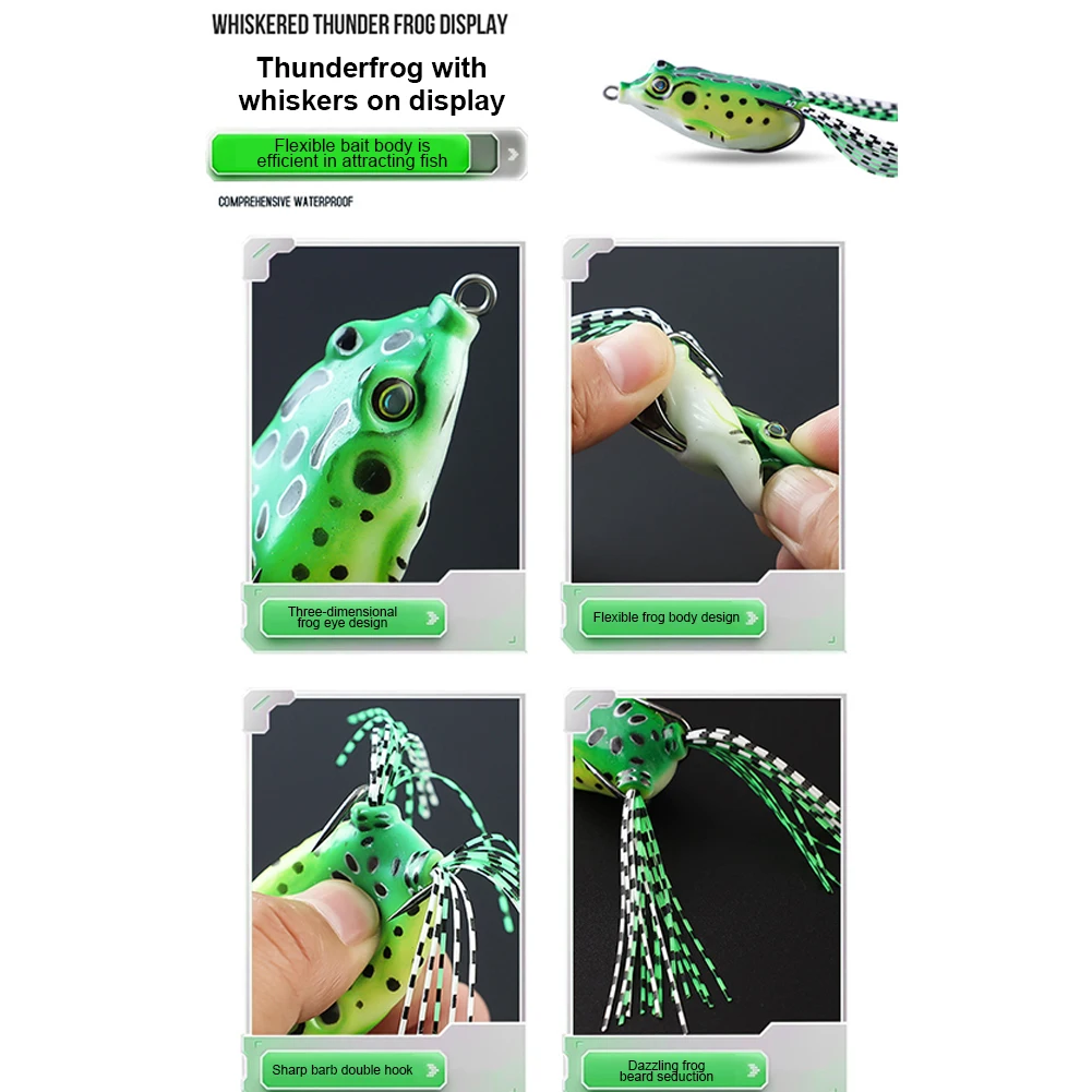 Description Picture 6 of item4Pcs Frog Fishing Lures Floating Frog Lures Kit with Spinner Blade Soft Oft Swimbaits Top Water Frog Lures for Salmon Catfish