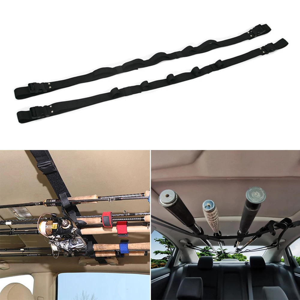 2pcs Vehicle Fishing Rod Stand Pole Holder Adjustable Straps Roof