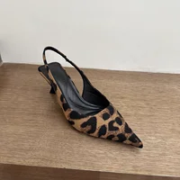 Summer Slip On Leopard Women Sandals Shoes Fashion Pointed Toe High Heel Stripper Party Ladies Sandalias Shoes 2