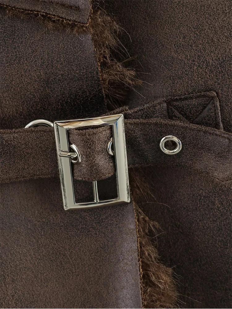 TFMLN Women Thick Plush Warm Jacket Lamb Wool Sheepskin Faux Leather Streetwear Loose Fur One Piece Winter Fashion Outerwear