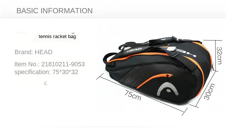 Original HEAD Tennis Racket Backpack Tennis Bag 6-9 Tennis Racquet Bag Padel Tenis Raquete Badminton Beach Paddle Package Male