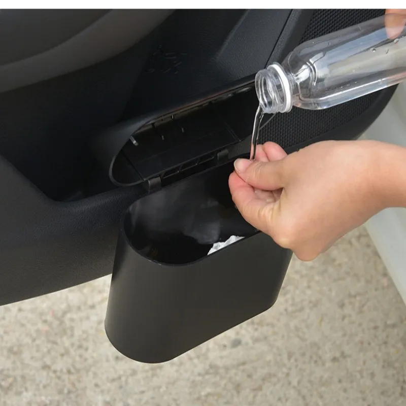 Car Trash Bin Hanging Vehicle Garbage Dust Case Storage Box Black Abs Square Pressing Type Trash Can Auto Interior Accessories