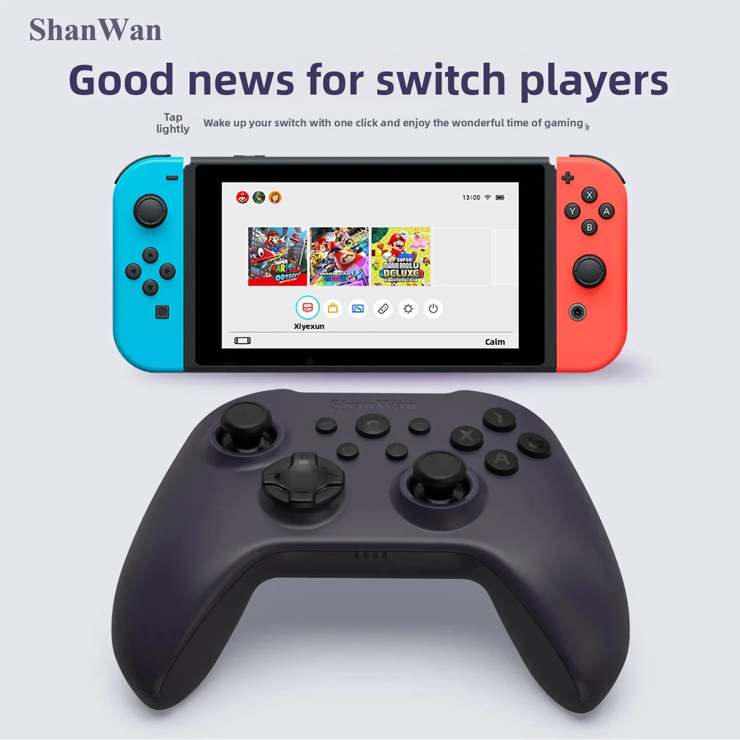 ShanWan 게임패드 Q34B PC용 무선 블루투스 스위치 Xbox 레이아웃 게임패드가 포함된 범용 듀얼 홀 럼블 조이스틱