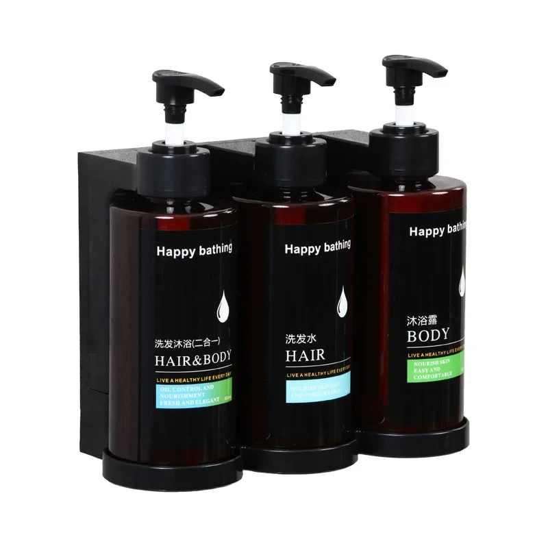 Hotel Shampoo and Shower Gel Separate Bottles Wall Mounted No Punching Hand Sanitizer Boxes Wall Mounted Manual Soap Dispensers 6