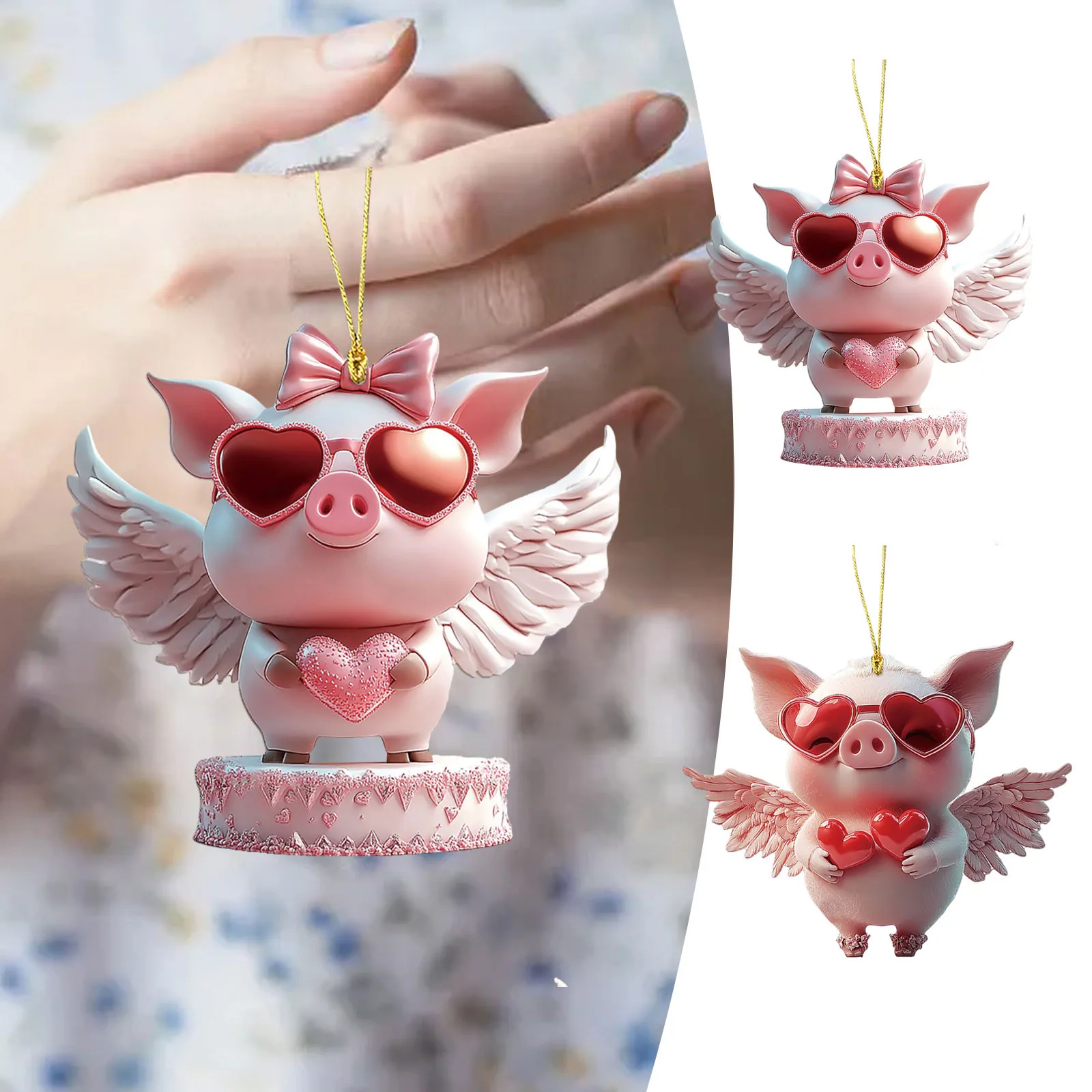Valentine'S Day Red Love Pig Small Pendant Car Interior 2d Acrylic Pendant Flat Decorative Ornament Set