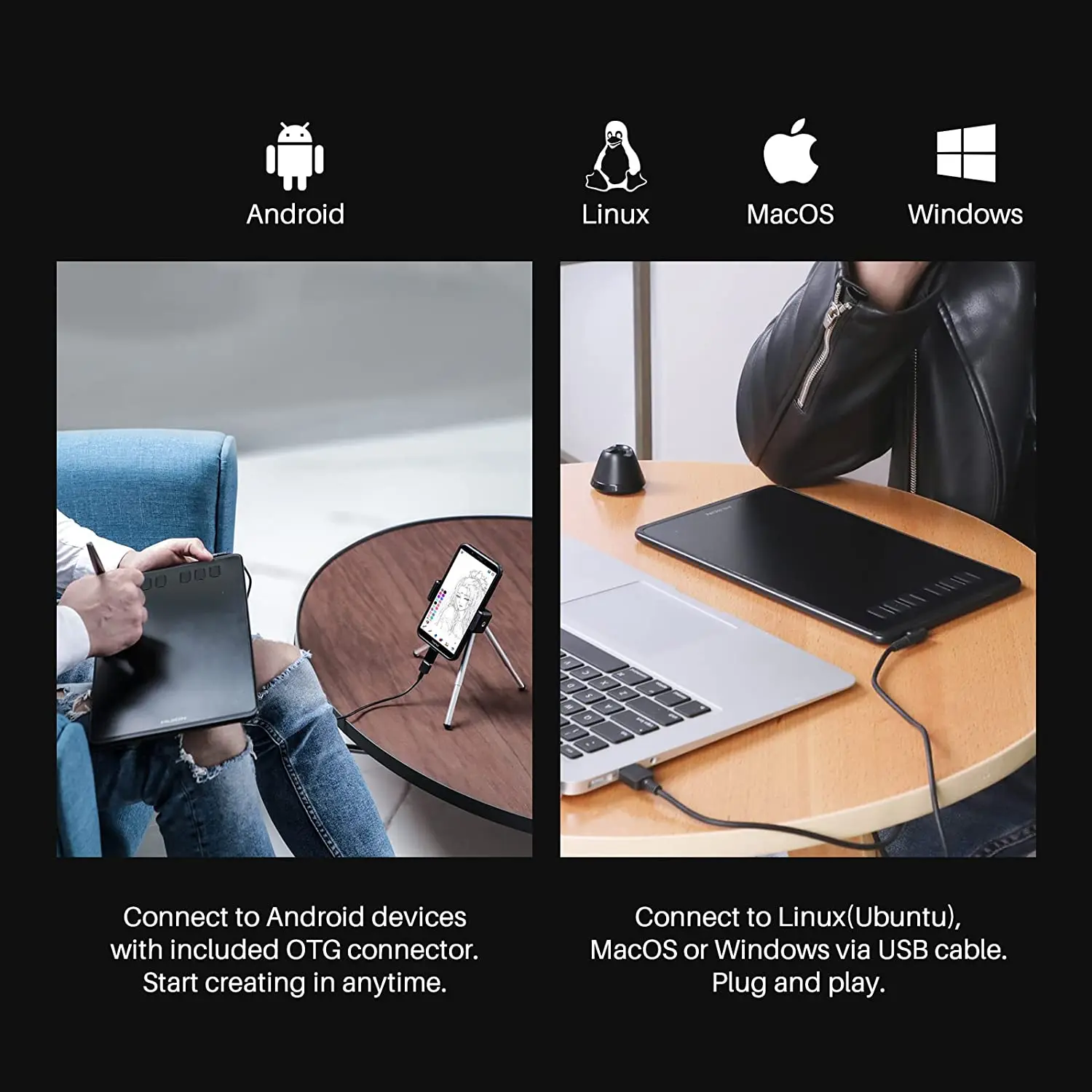 Mesa Digitalizadora Huion Inspiroy H640p 63 x 39 Polegadas Desenho Comprimidos Gráficos Caneta Tablet com 8192 Níveis de Pressão Bateria-livre Digital Stylus com Usb-c Otg Compatível com Windows Macos Linux Laptop - Imagem 6