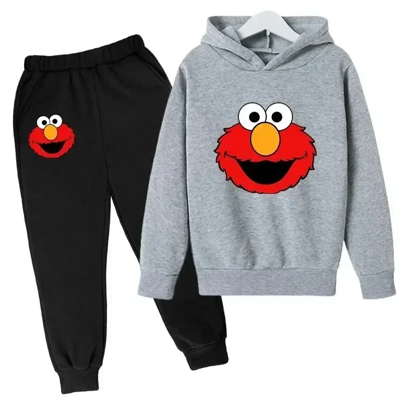 thumbnail image 1 of Conjunto de sudadera y pantalones con dibujos animados para niños de primavera, ropa de Elmo con capucha y pantalones para niños y niñas de 2 a 14 años, traje de moda para niños, 1 of 5