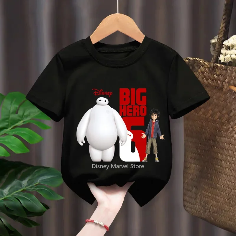 2024 Summer Disney Big Hero 6 T Shirt Kids Boys Girls Short Sleeve Tee Shirt Kids Clothes T-shirts Children Baymax 3