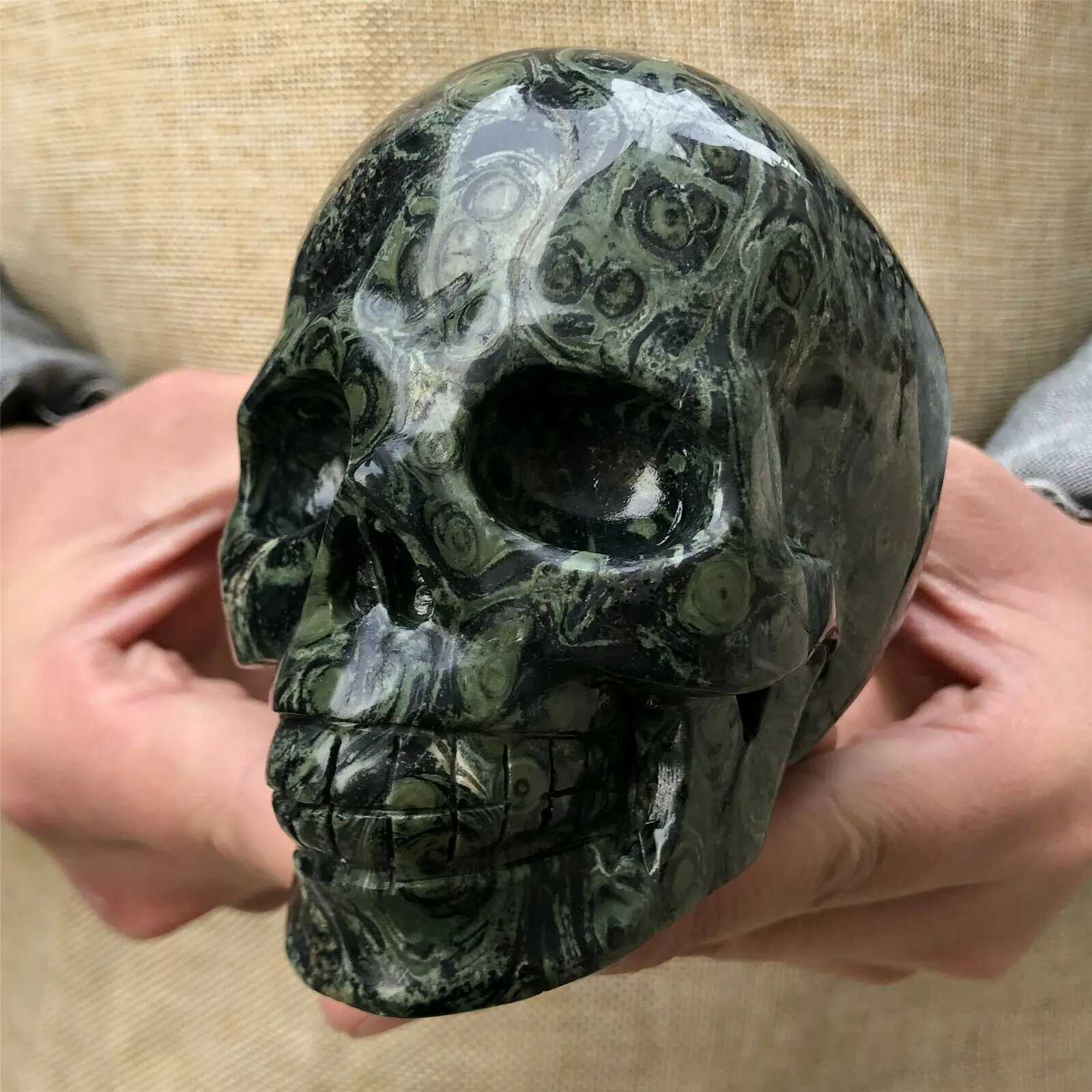 

Natural Peacock Eye Quartz Crystal Skull Carved Skull Reiki Healing