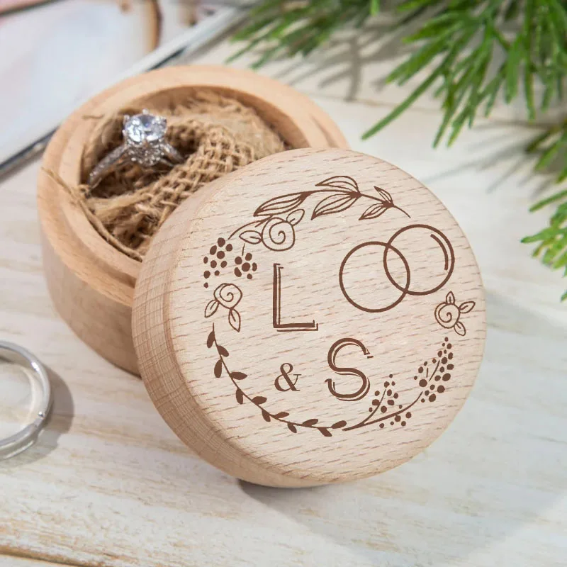 

Wooden Ring Box Jewelry Display Lover Ring Holder Proposal Engagement wedding Organizer Golden Marriage Anniversary Love Gift