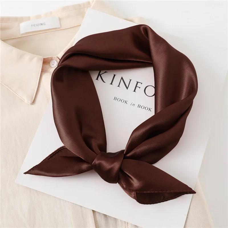 Luxus Solide Quadrat Schal Für Frauen 60 cm Satin Hals Haar Krawatte Band Tasche Warp Weiche Halstuch Hijabs Kopf weibliche Foulard – Detail 30