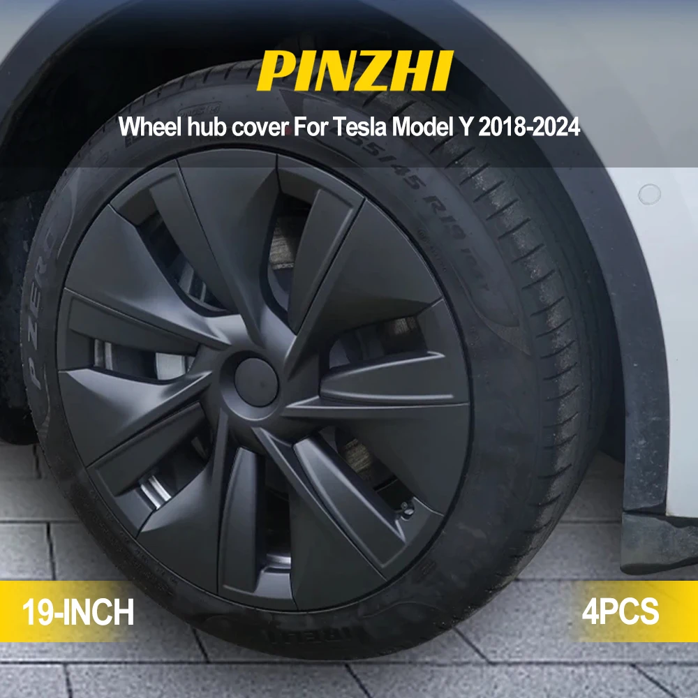 Capuchon de moyeu de roue de voiture de 19 pouces, couverture complète en Fiber de carbone, accessoires automobiles décoratifs pour Tesla modèle Y