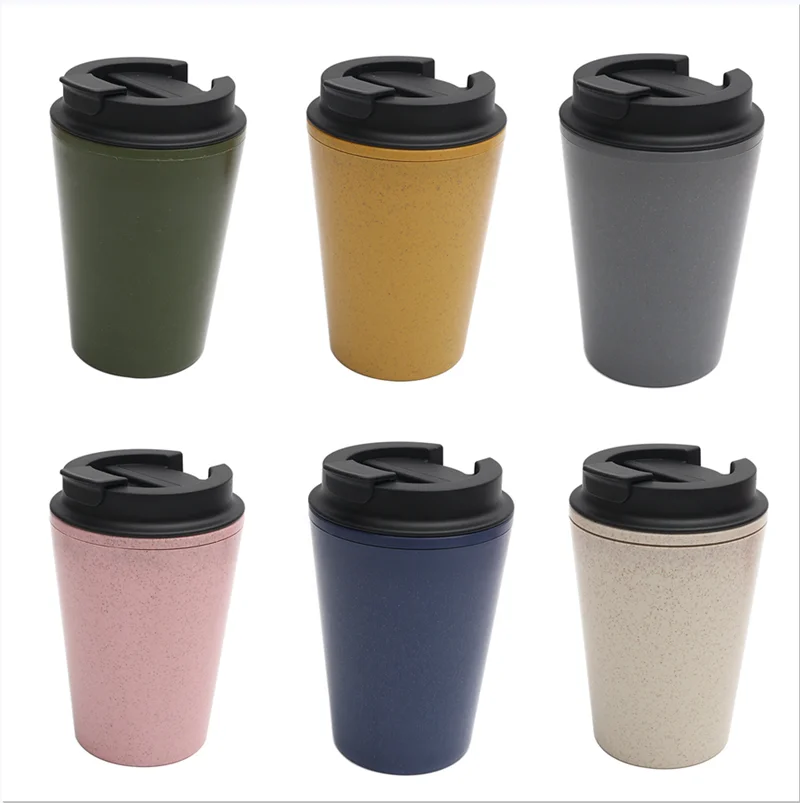 350ML Portable Coffee Cup Double Wall Mug Wheat Straw Plastic Travel Water  Cup With Lid For Women Men Drinking Cup Gift - AliExpress