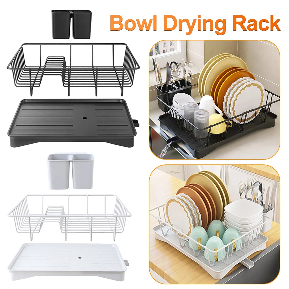 New Metal Kitchen Dish Bowl Drying Rack with Drainboard Dish Racks With Chopstick Cage Tableware Organizer Basket