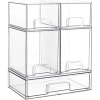 Stackable Storage Drawers Set of 5, Clear Plastic Organizer Bins for Beauty Supplies,Ideal for Vanity, Bathroom 1