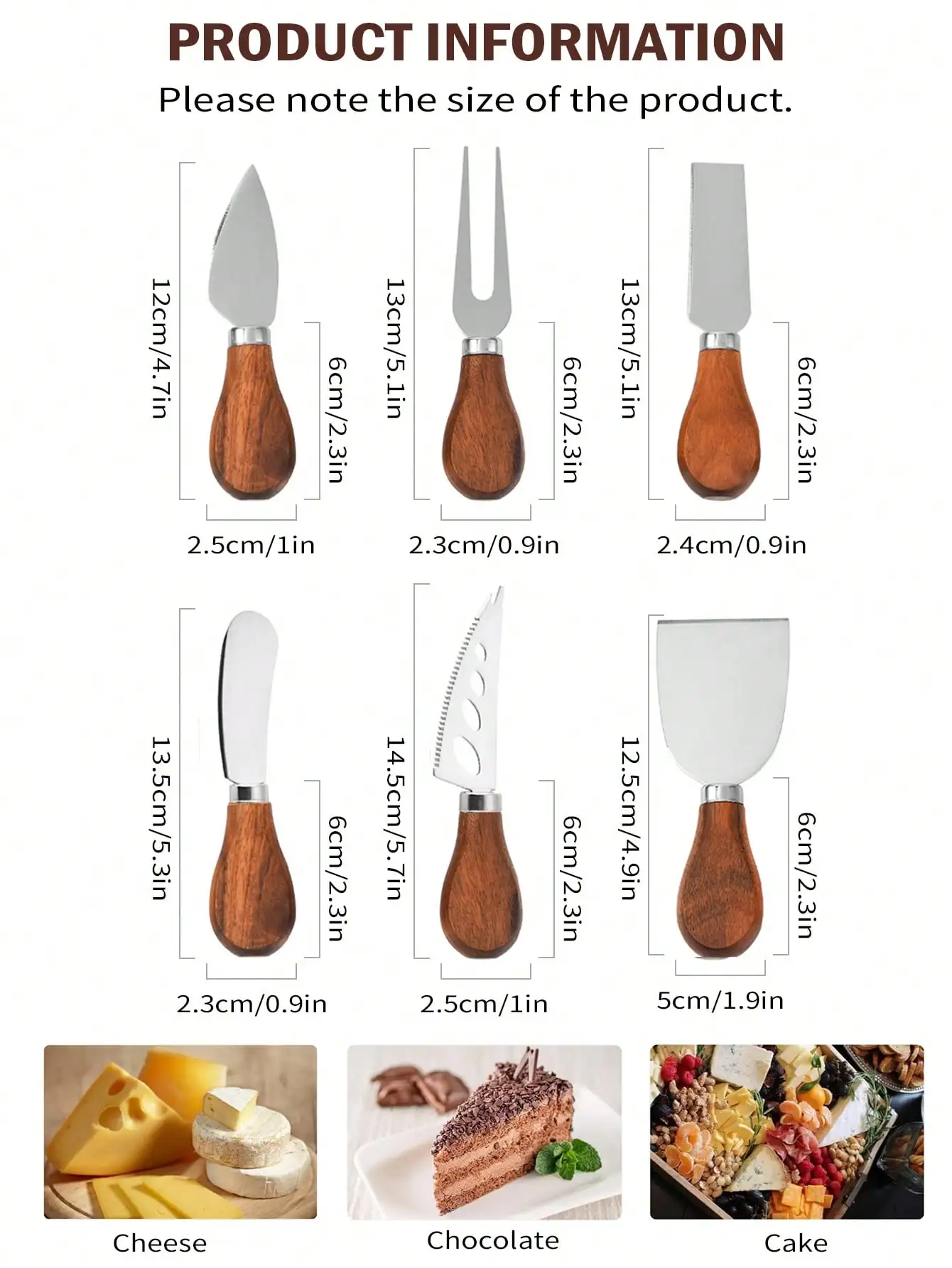 Leeseph 6-Piece Cheese Knife Set Complete Stainless Steel Cheese Knives Collection (Acacia Wood Handle) Christmas Gifts