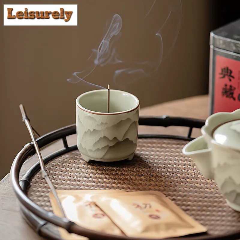 Mountain Flower Ru Kiln Porcelain Fragrance Insertion Holder Chinese Incense Tray Seat Line Burner Stand Tea Set Accessories