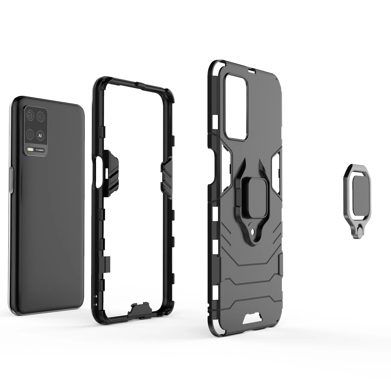 Shockproof Ring Stand Back Phone Cover with 360° Protection and Enhanced Grip