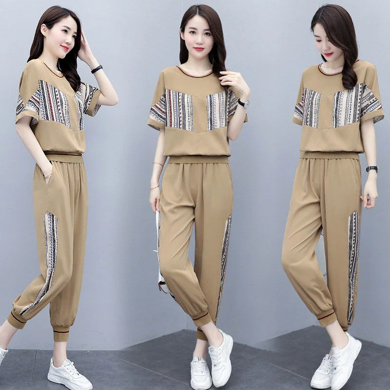 Sweat Suits For Women Two Set 2022 Spring And Summer New Fashion Casual Korean Clothes Short Sleeve Top Pants Women's Tracksuit