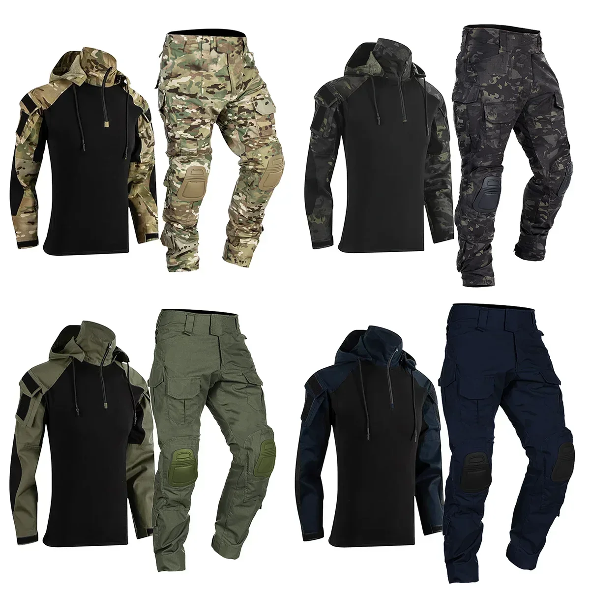 Softair Paintball Tactical Suits Worki Clothing Uniform Combat Camo Shirts Hood Cargo Pants +Pads wear-resisting Hunting Clothes 2