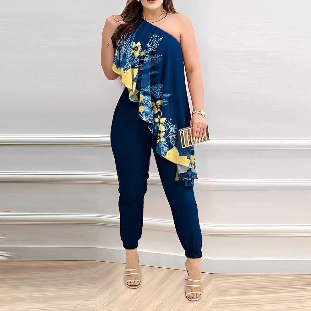 Chamliforve Jumpsuits for Women New Stylish Printed One-shoulder  Jumpsuit Women