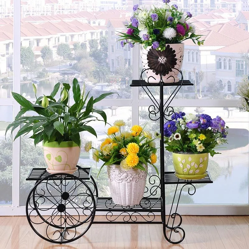 OMGD Flower Stand Iron Art Green Multi-storey Living Room Assembly Flower Stand Balcony European Style Indoor