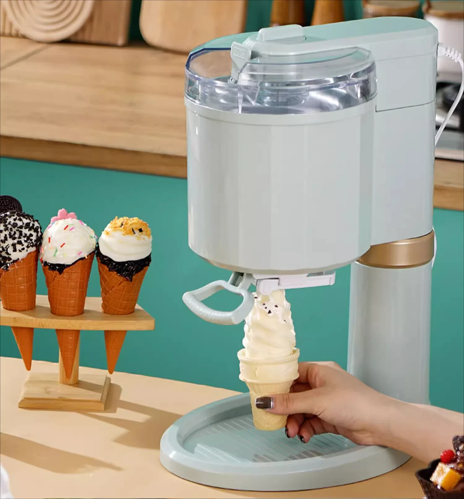 Homemade small fully automatic ice cream machine desktop homemade ice cream cone machine