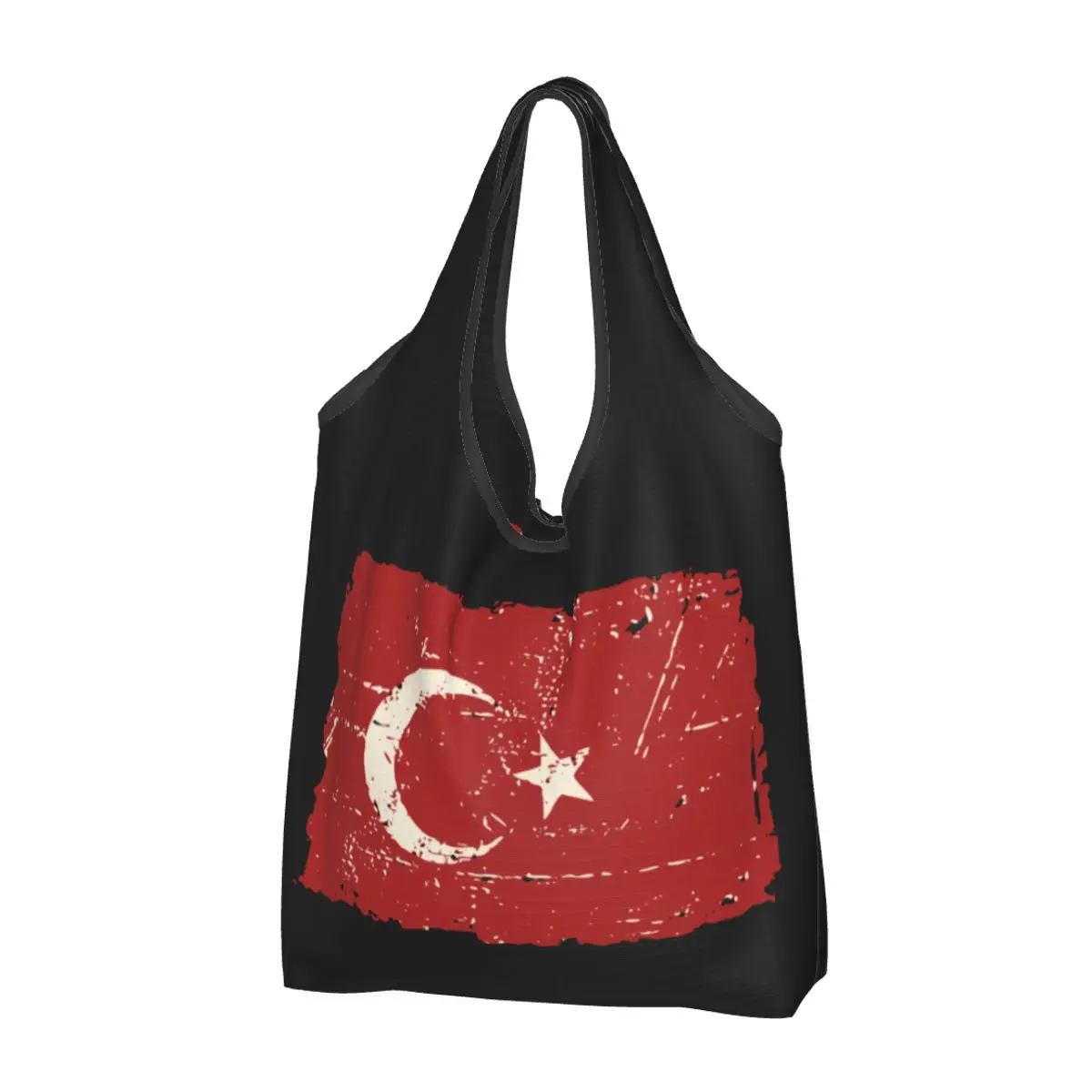 

Reusable The Republic Of Turkey Flag Grocery Bags Foldable Machine Washable Shopping Bags Large Eco Storage Bag Attached Pouch