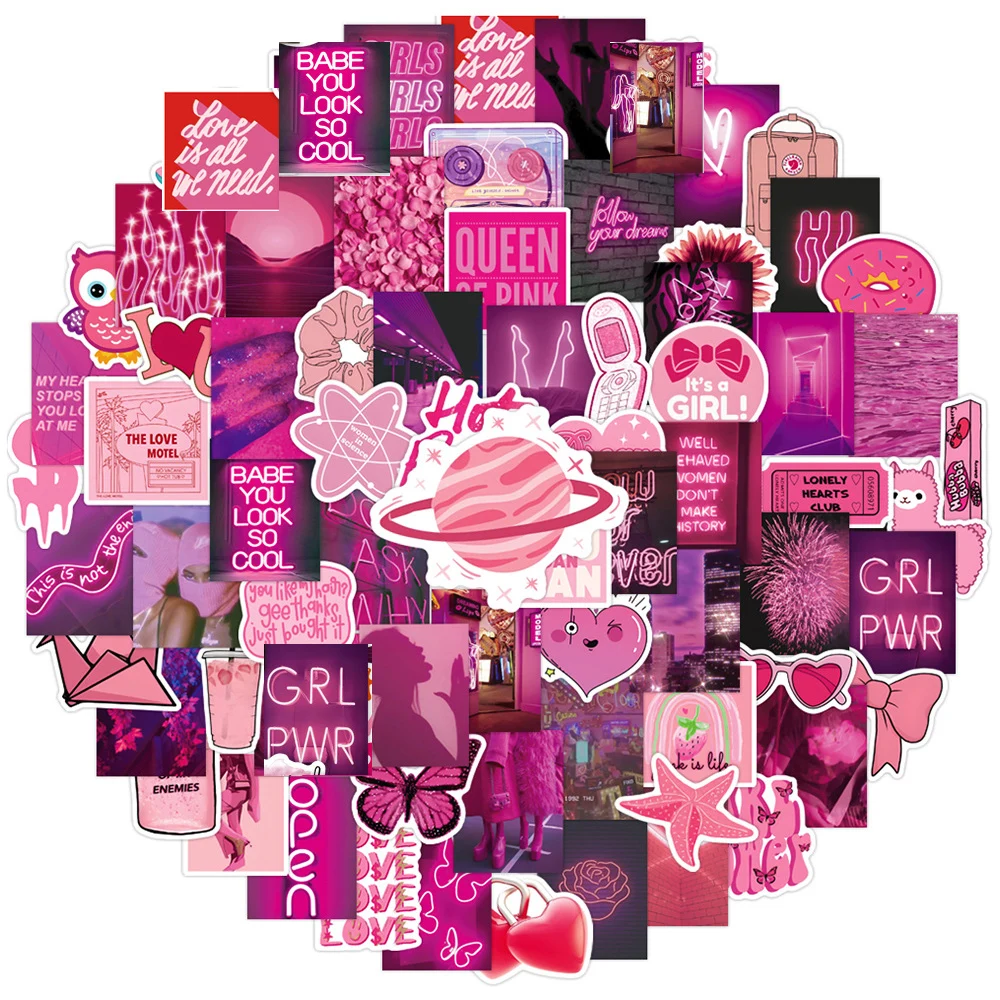 10/30/50/100pcs Ins Style Pink Aesthetic Stickers Cartoon Decals Kids Toy Laptop Scrapbook Phone Diary Wall Decoration Sticker