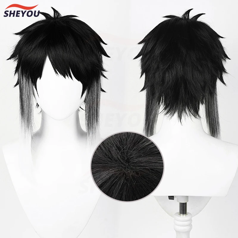 

Парик для косплея аниме Ryunosuke Akutagawa, термостойкие искусственные волосы с коротким черным и белым градиентом, для Хэллоуина, с шапочкой