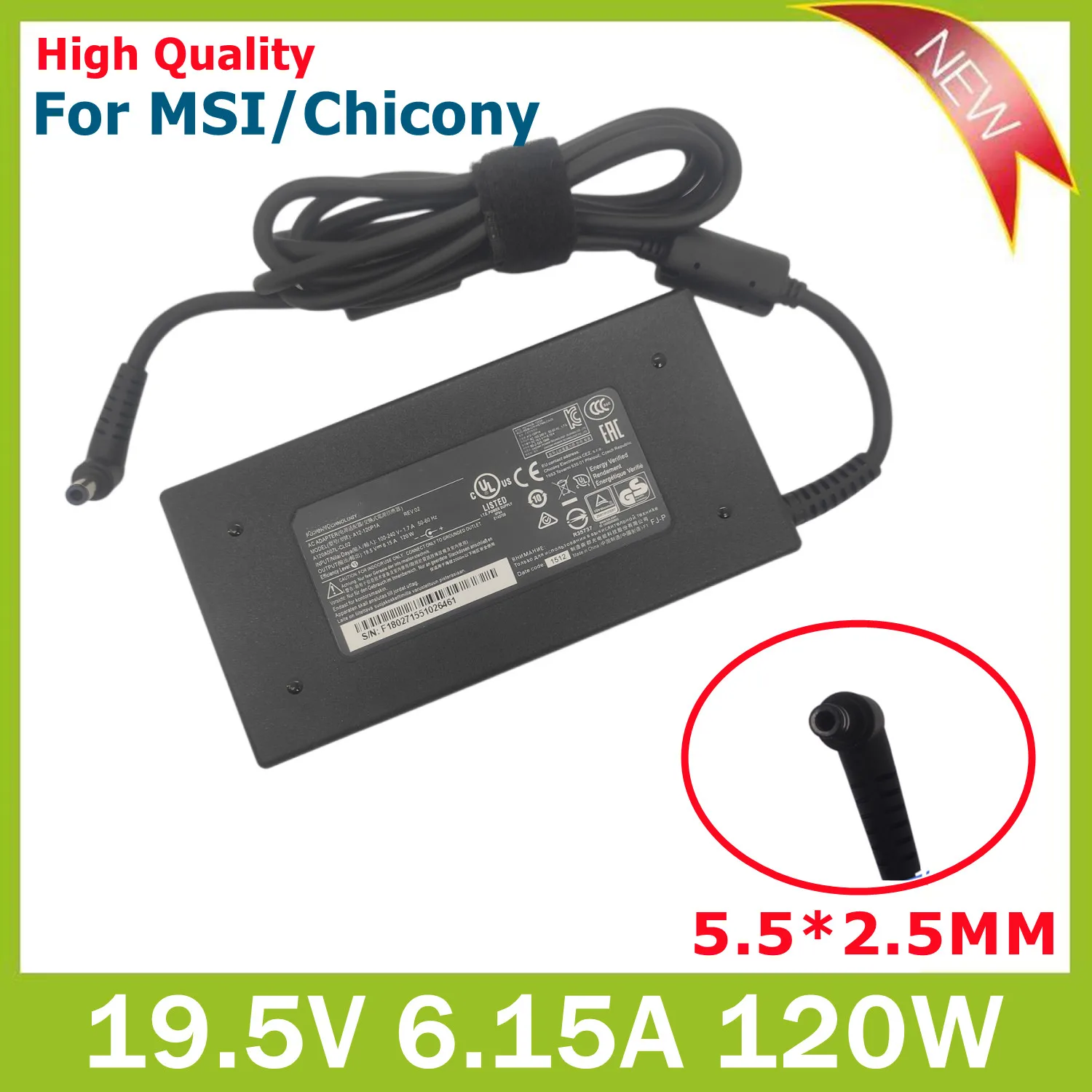 Alimentatore Per Caricabatterie Per Laptop Originale 19.5V 6.15A 120W Per Msi Ge60 Ge70 Gp60 Pe62 Ge72 Gf63 16Gh A12-120P1A Per Adattatore Chicony