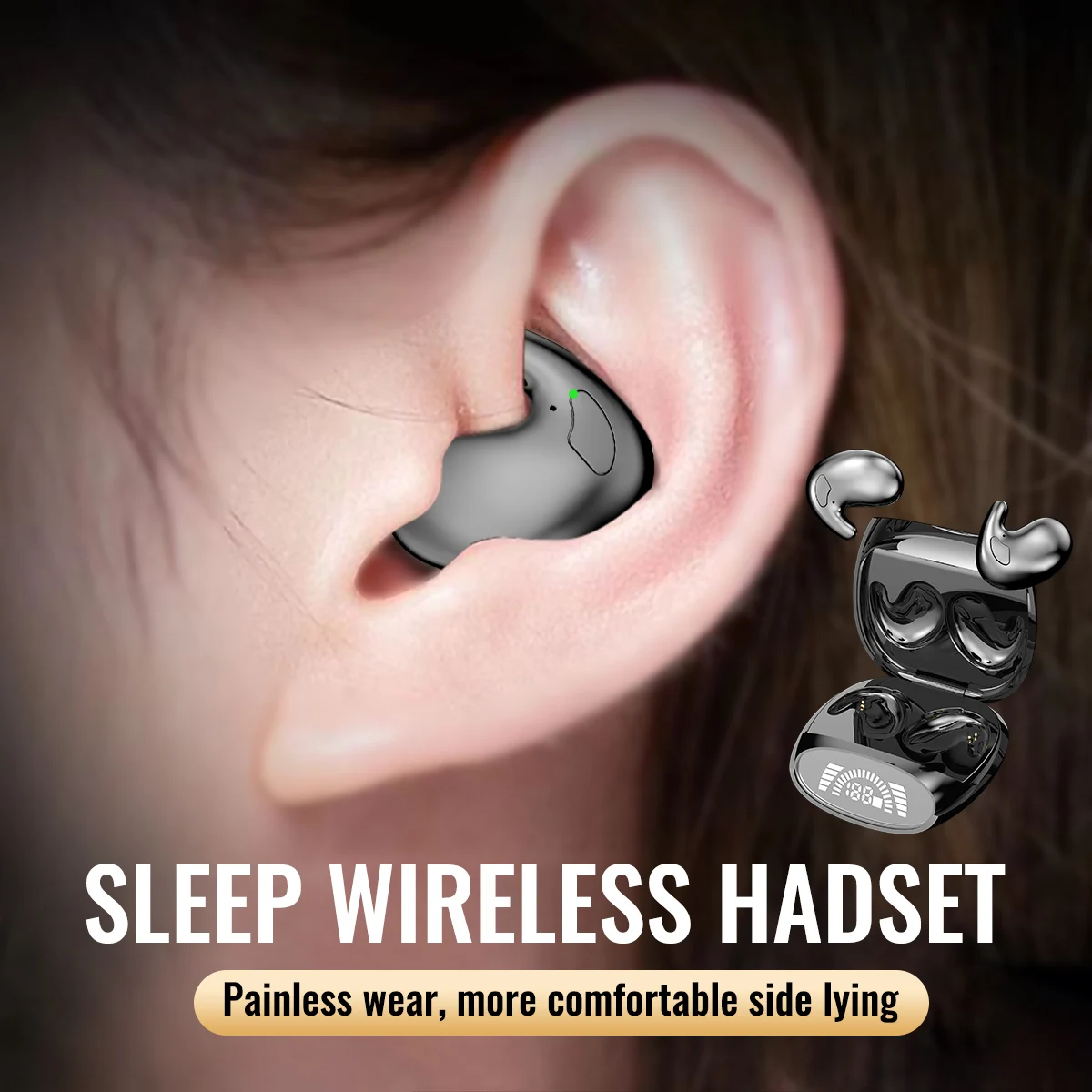 Sleep Wireless Earbuds - TWS Bluetooth 5.2, Hidden Design, IPX7 Waterproof, Noise Cancelling Sports Headphones