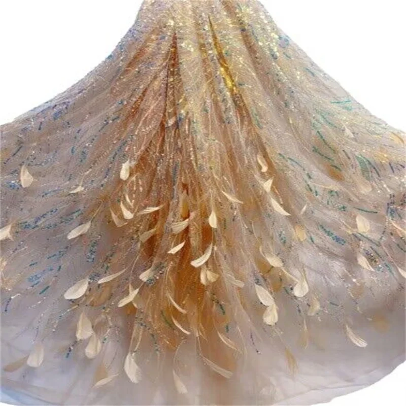 

2023 Gold Fashion French Mesh Embroidery 3D Sequins Beads Lace Fabric African Nigerian Lace Fabric For Wedding Dress Green