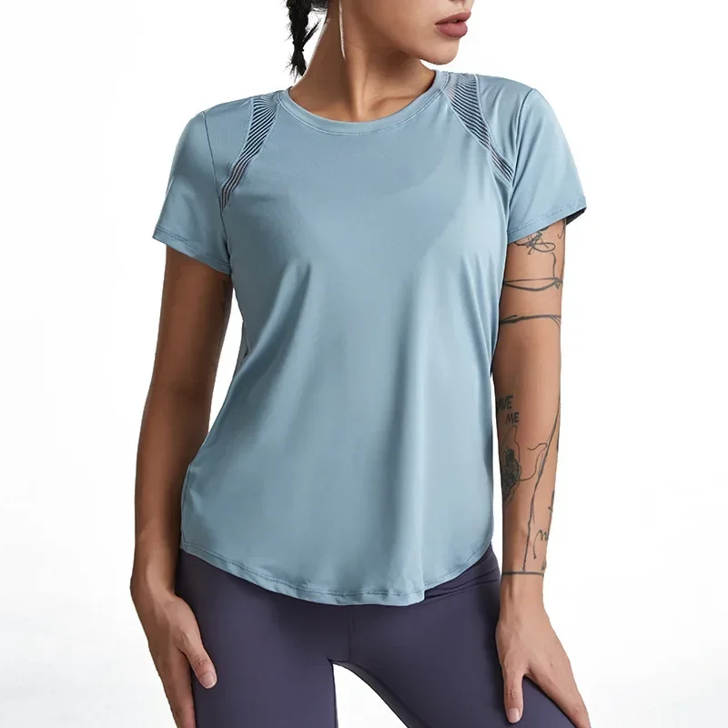 Loose Yoga Clothes Tops Short-Sleeved Running Quick-Drying T-Shirts Short Sports Hollow Fitness Women's yoga top sports t shirt yoga shirt sports shirt