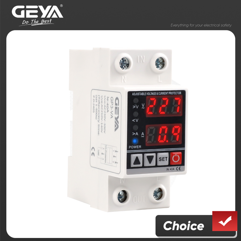 GEYA Din Rail  Voltage Protector Over Current Protector Over Voltage Under voltage Protective Device 40A 63A 220VAC GP3