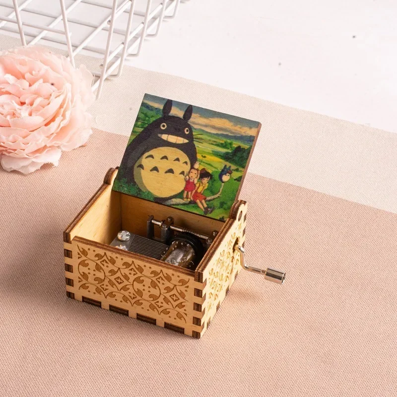 Elegant Hand-Cranked Wooden Music Box with Painted Design