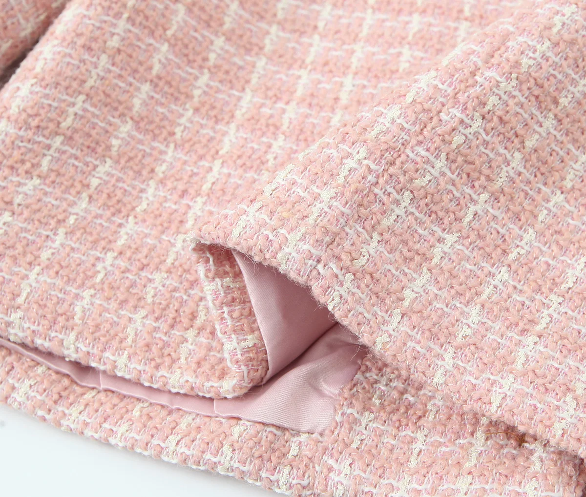 2 pieces 1 Set French Style Retro Pink Plaid Woven Tweed Blazer + High Waist Mini Shorts Pants Suits