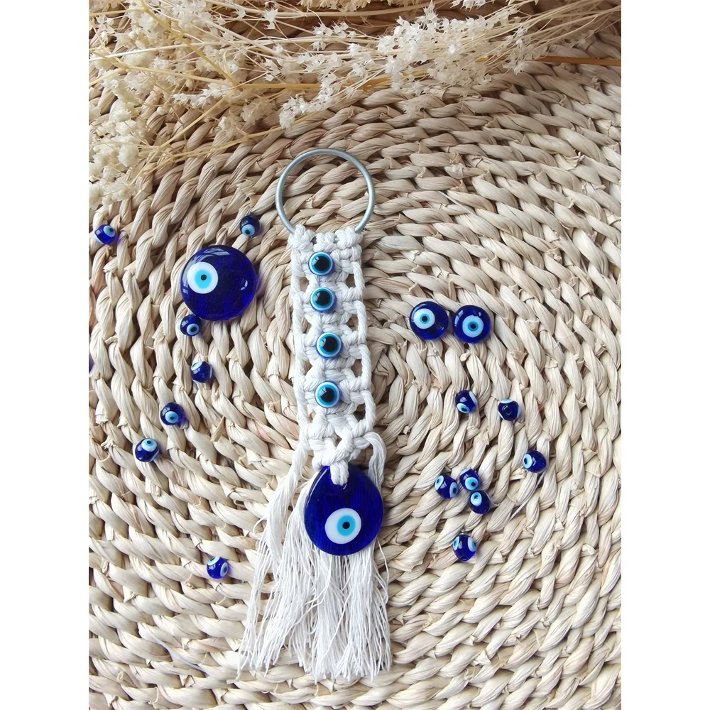 Macrame Wall Hanging Handmade Tapestry Nazar Decoration Turkish Evil Eye Keychain Pendant for Home Car Rearview Mirror  Gift 4