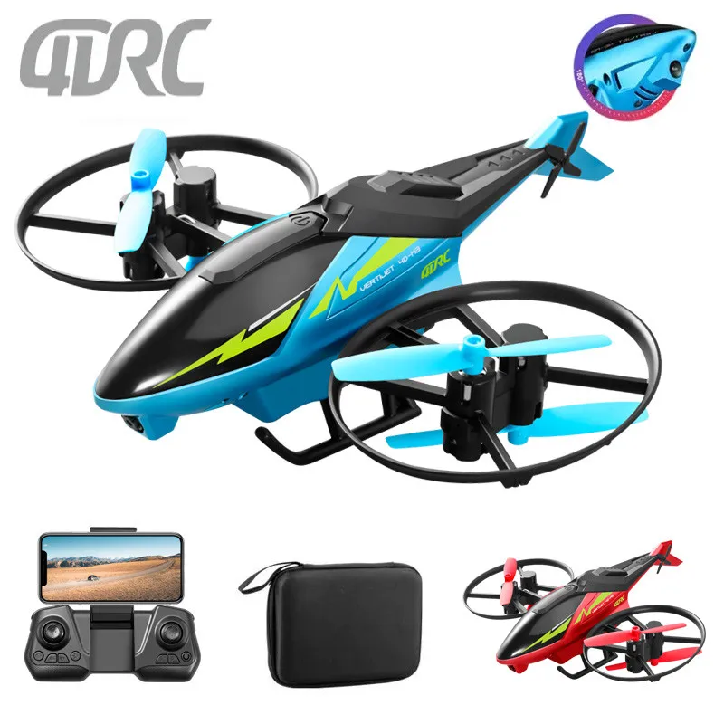 Hélicoptère RC avec caméra HD en vol stationnaire dans un jardin ensoleillé