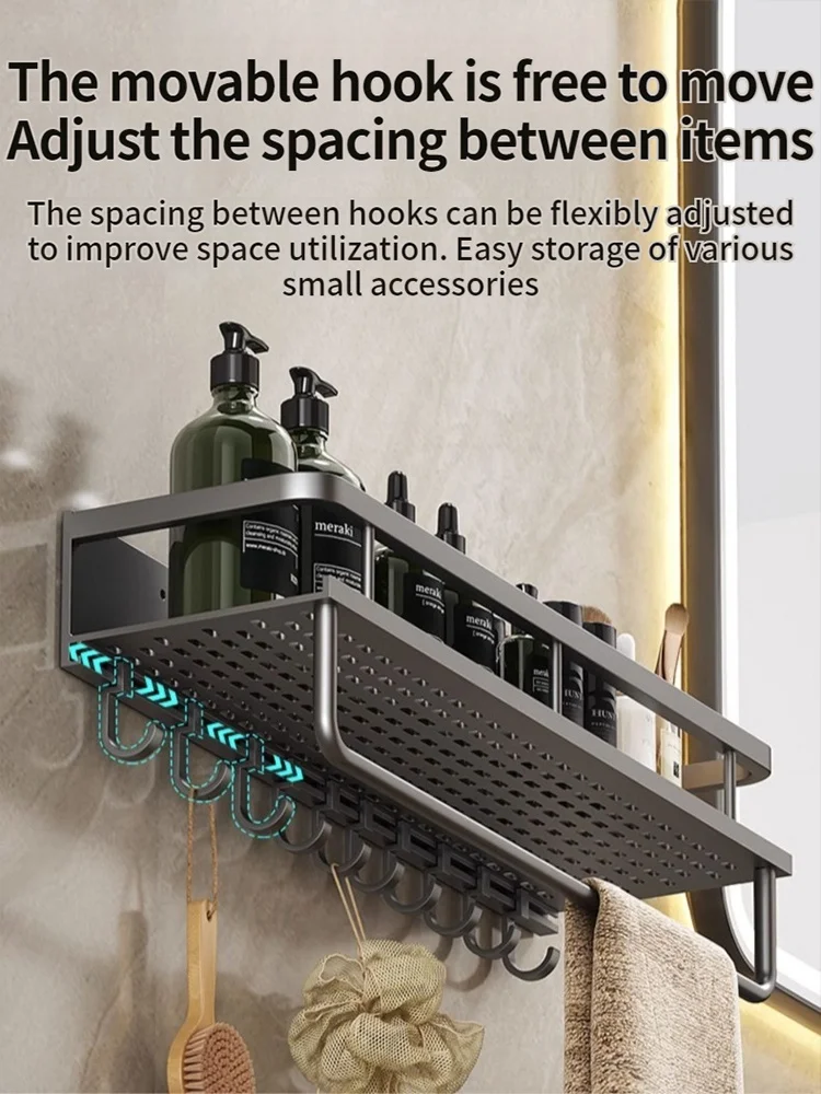 60CM Aluminum Bathroom Shelf Shampoo Rack Storage Holder Kitchen Organizer Wall Rack for Installation