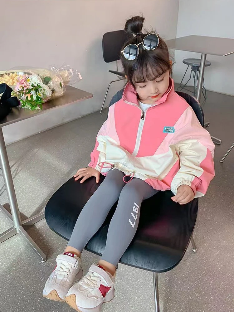 Girls Colorblocked Baseball Trench Jacket - Spring Autumn Casual Outerwear Ages 2-10