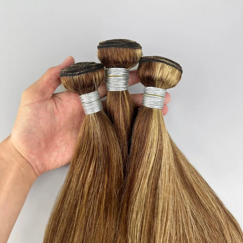 14A 100% Human Hair Bundles Highlight Straight 30 Inch Colored Human Hair Weave Bundles Extensions P4/27 1psc/≥95g For Women 3