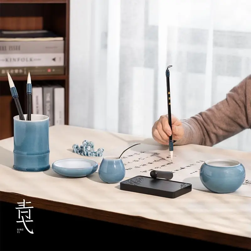 Guan Canghai gift box Wenfang four treasures complete set of pen ink paper inkstone ceramic decoration professional grade